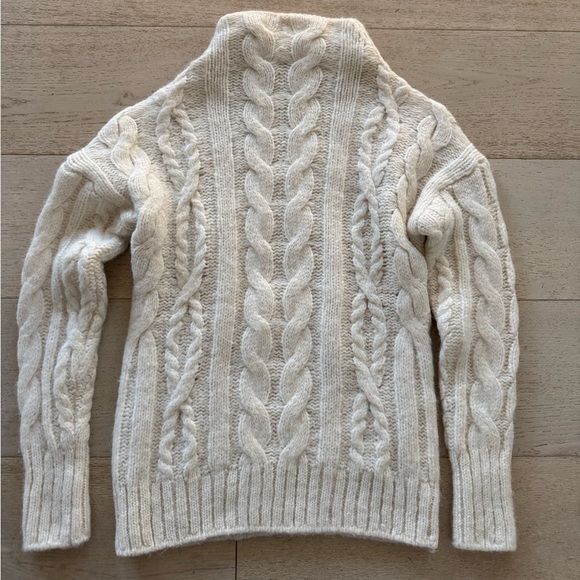 Vince Alpaca Wool Blend Braided Cable Funnel-Neck Camel Sweater crème - Picture 3 of 9